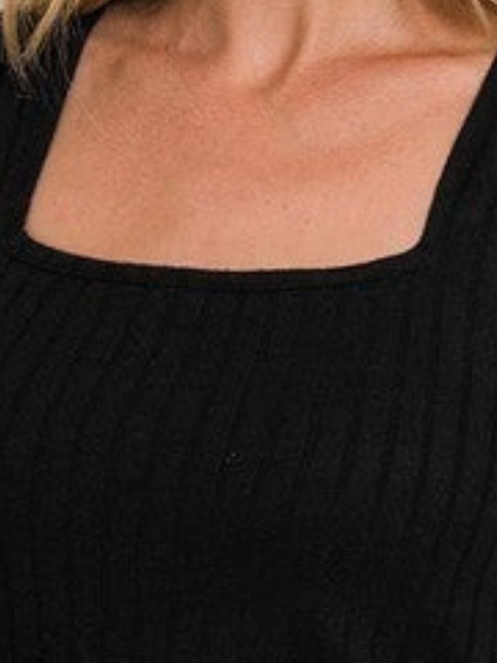 Zenana Black Ribbed Square-Neck Tank Top - Picture 2 of 2